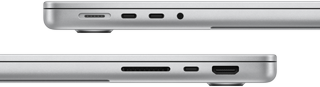 لقطة جانبية لجهاز MacBook Pro مقاس 14 إنش مع شريحة M3 Pro تبين المنافذ: الجهة اليسرى، منفذ MagSafe، و2 من منافذ ثندربولت 4، ومقبس لسماعات الرأس، الجهة اليمنى، فتحة بطاقة SDXC‏، ومنفذ ثندربولت 4، ومنفذ HDMI‏