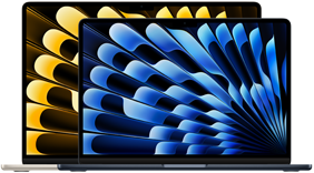 صورة أمامية لجهاز MacBook Air موديل 13 إنش وموديل 15 إنش تبين حجم الشاشة لكل من الجهازين (قطرياً)
