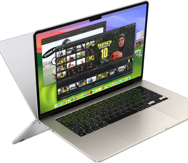 شاشة MacBook Air تعرض فيديو قيد التعديل لإظهار قدرات شريحة M3‏