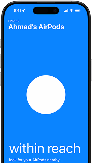 iPhone, displaying Find My for AirPods