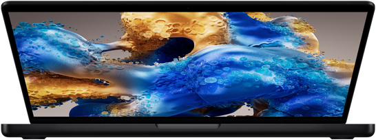 جهاز MacBook Pro مفتوح قليلاً يُظهر شاشة ملونة