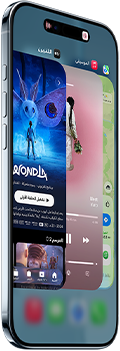 iPhone Air، الجزء الأمامي الخارجي، الجزء الجانبي الخارجي، تصميم نحيف، Dynamic Island في الوسط بالقرب من الجزء العلوي، ميزة مُبدِّل التطبيقات قيد الاستخدام، الأزرار: زر الإجراءات، وزرّا مستوى الصوت