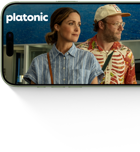iPhone 17، الجزء الأمامي الخارجي، يعرض مسلسل Platonic على +Apple TV‏