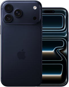 جنباً إلى جنب، iPhone 17 Pro Max، الجزء الخلفي الخارجي، نظام كاميرات Pro‏، 3 عدسات، ميكروفون، فلاش، طلاء خارجي بلون [B28]، iPhone 17 Pro، الجزء الأمامي الخارجي بتصميم كله شاشة، طلاء خارجي بلون [B28]