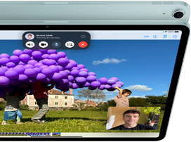 iPad Air with 12MP Ultra Wide front camera showing SharePlay feature in FaceTime