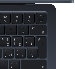 مستشعر بصمة الإصبع يقع في الزاوية العلوية اليمنى من لوحة مفاتيح MacBook Air‏
